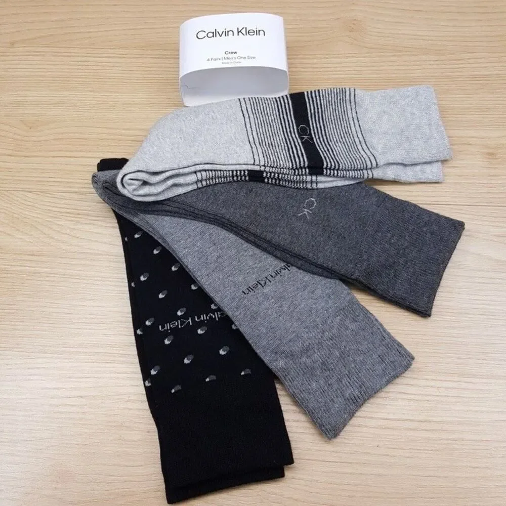 CALVIN KLEIN Crew Dress Socks Mens 4-Pack Gray Black Cotton Blend Logo